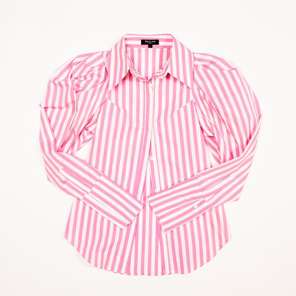 Beulah Style Pink Striped Women's Button Down Size L